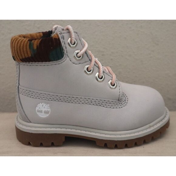 Timberland Kids Sz 5.5M Light Gray Nubuck w/Camo Premium 6" Waterproof Boots - Picture 5 of 12